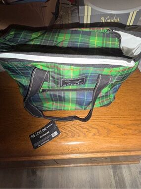 Scout Green Plaid Tote Bag with Black Trim